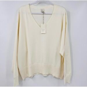 A New Day Womens V-Neck Fine Gauge Oversized Knit Sweater Ivory Cream XL